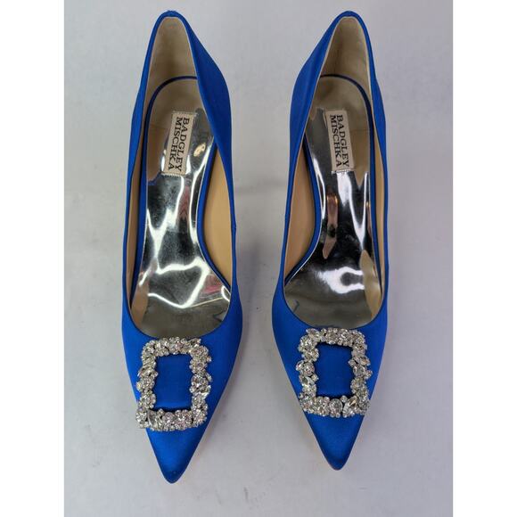 Badgley Mischka Electric Blue Cher Crystal Embellished Satin Pumps Size 11 - Picture 13 of 14